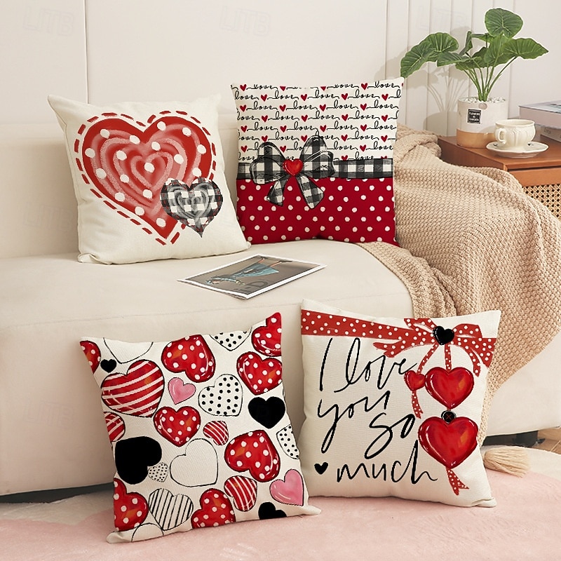 povlak na polštář s motivem srdce na Valentýna, dekorativní polštář s potiskem lnu, polštář do čela postele do ložnice, slavnostní dekorační polštář na postel, pohovku, obývací pokoj 2026 - $12.99 –P1