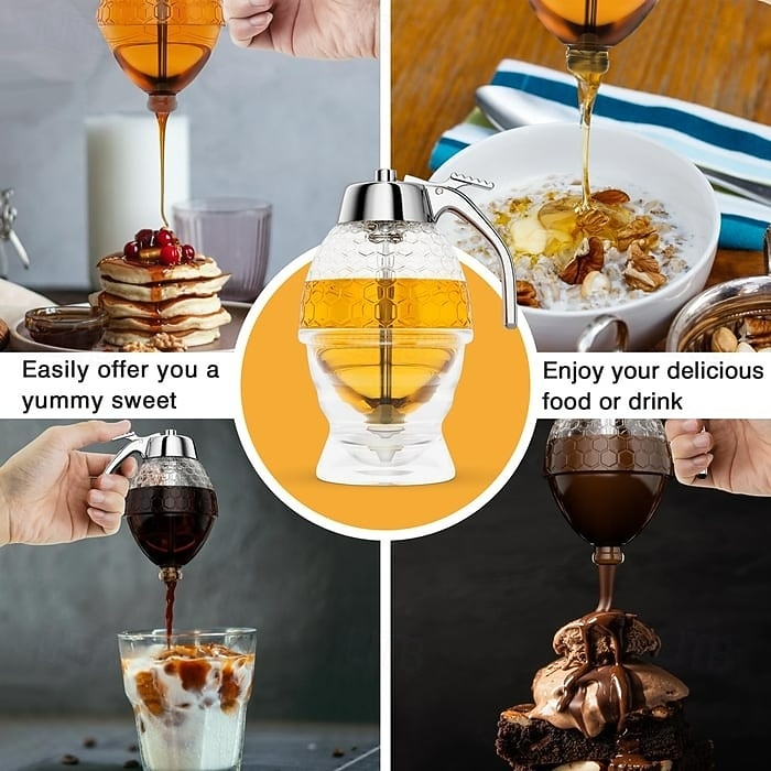 Dozator de miere din sticlă fără picurare cu capac din plastic, dozator de sirop, borcan de miere cu cioc de turnare ușor, fără mizerie și convenabil pentru bucătărie, masă și micul dejun 2026 - $4.99 –P6