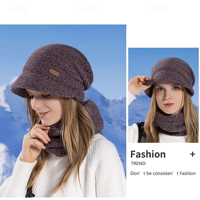 Ensemble bonnet et cache-cou en maille pour femme, bonnet thermique doublé polaire avec visière et protection des oreilles, ensemble bonnet et écharpe chauds en maille pour les voyages de ski et de 2026 ? $21.99 –P5