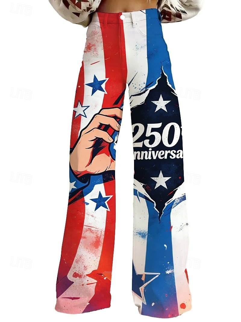 250-jähriges Jubiläum USA Retro Vintage 1970er Hose Hose mit weitem Bein Hippie Disco Hohe Taille Kostüm Damen Maskerade 4. Juli Party Unabhängigkeitstag Erwachsene Hose 2026 - $32.99 –P2