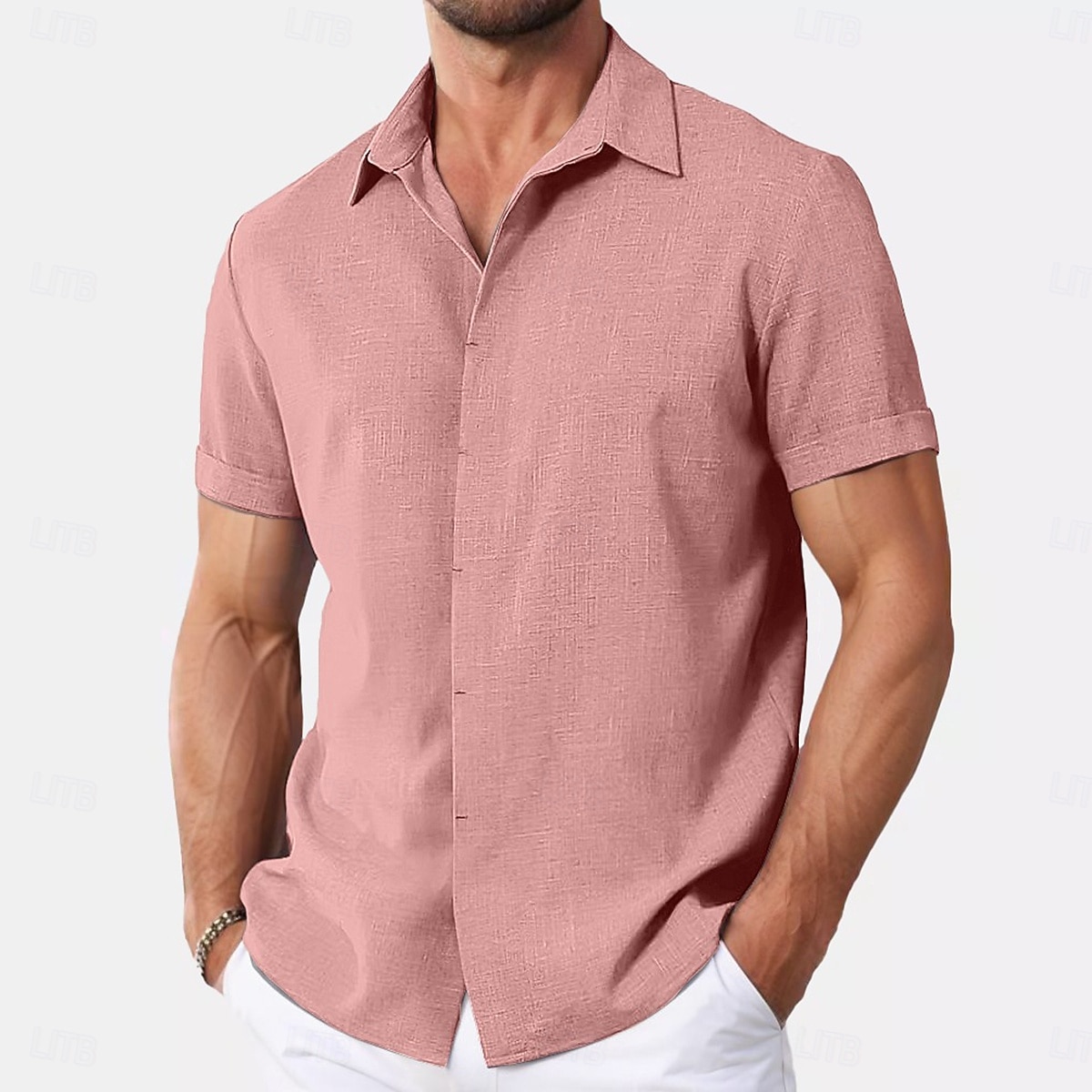 Męskie Koszula Koszula lniana Letnia koszula Koszula zapinana na guziki Codzienna koszula Koszula plażowa Równina Urlop Codzienny Czarny Biały Rumiany róż Niebieski Krótki rękaw Kołnierz Lato Odzież 2026 - $10.49 –P6