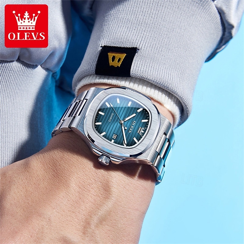 Новые бизнес-часы Olevs украшены светящимися элементами и календарем квадратный наутилус водонепроницаемые спортивные модные и повседневные кварцевые наручные часы 2026 - $32.99 –P16
