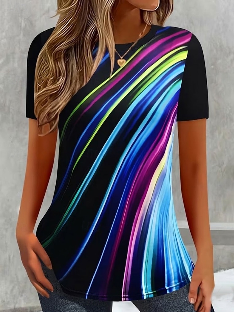 Pentru femei Tricou Imprimeu Grafic Dungi Epocă Stilat Clasic Manșon scurt Stil Nautic Topuri obișnuite Zilnic Negru Roz Îmbujorat Vară Primăvară 2026 - $22.99 –P1