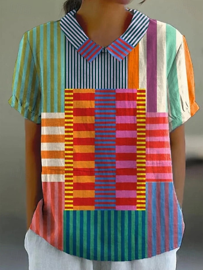 Damen Bluse Knöpfe Druck Grafik Geometrisch Täglich Stilvoll Lässig Kurzarm Hemdkragen Normale Oberteile Täglich Ferien Schwarz Gelb Rote Orange Sommer Frühling 2026 - $24.99 –P4