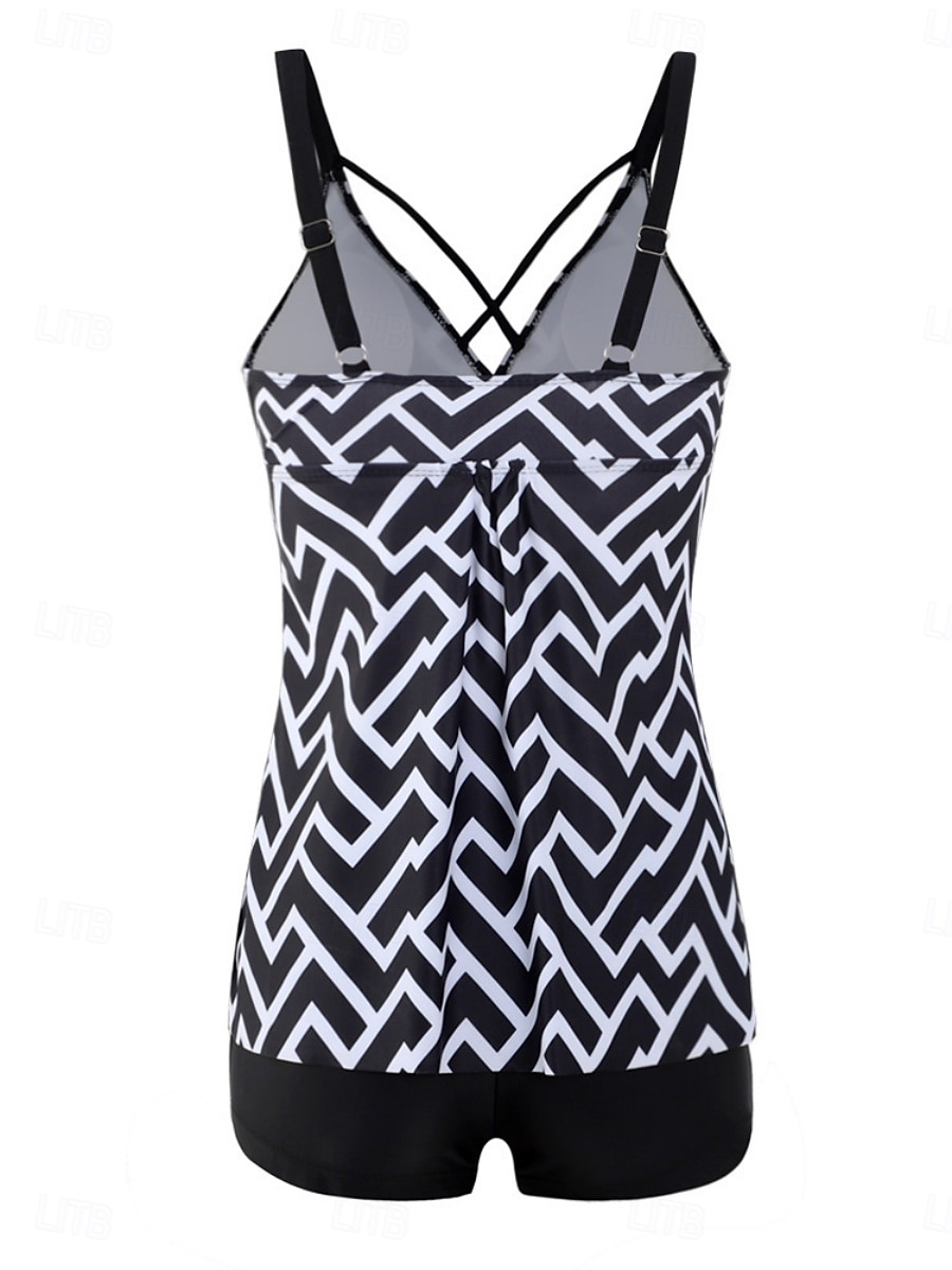 Тtankini для женщин 2 предмета купальник шорты контроль живота высокая талия,Slim без спины отпуск пляжная одежда полоска геометрический V-образный вырез безрукавный купальник 2026 - $19.99 –P3