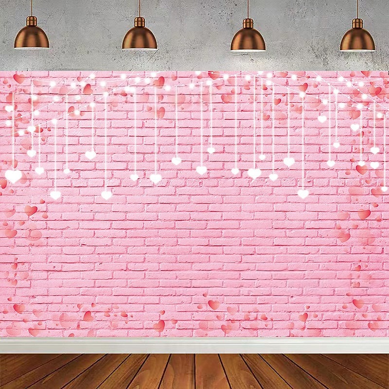 Alla hjärtans dag rosa hjärta tegelvägg fotobakgrund, festlig semesterbanner, perfekt för alla hjärtans dag-fest, firande, evenemangsdekoration, fotobåsbakgrund 2026 - $8.99 –P1