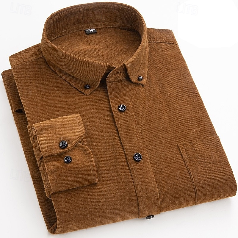 Homens Camisa Social camisa de botão Camiseta de Veludo Camisola Azul Amarelo Vermelho Azul Marinha Verde Manga Longa Tecido Lapela Casual Ao ar livre Bolso frontal Roupa Moda Roupa de rua Casual de 2026 por $31.99 –P4
