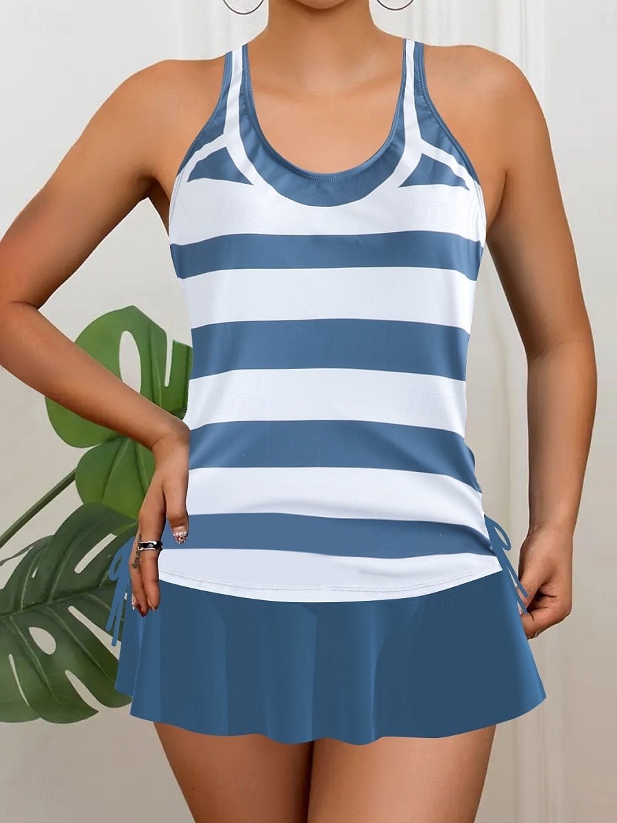 Γυναικείο Μαγιό Ταγκίνι 2 Τεμαχίων Φούστα Έλεγχος Κοιλιάς Ψηλός Ορθοστάτης Σλιμ Ανοιχτή Πλάτη Διακοπές Παραλία Φορέματα Σημαία Ράσβερ  U Λαιμός Αμάνικο 2026 - $33.99 –P5