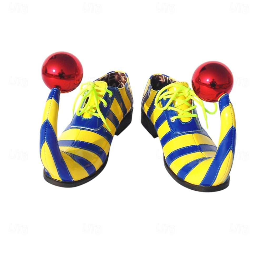 Zapatos de payaso a rayas de Mardi Gras para hombres rojos y amarillos punta puntiaguda con tacón curvado divertido ajuste cómodo perfectos para carnaval y disfraces de payaso 2026 - $64.99 –P3