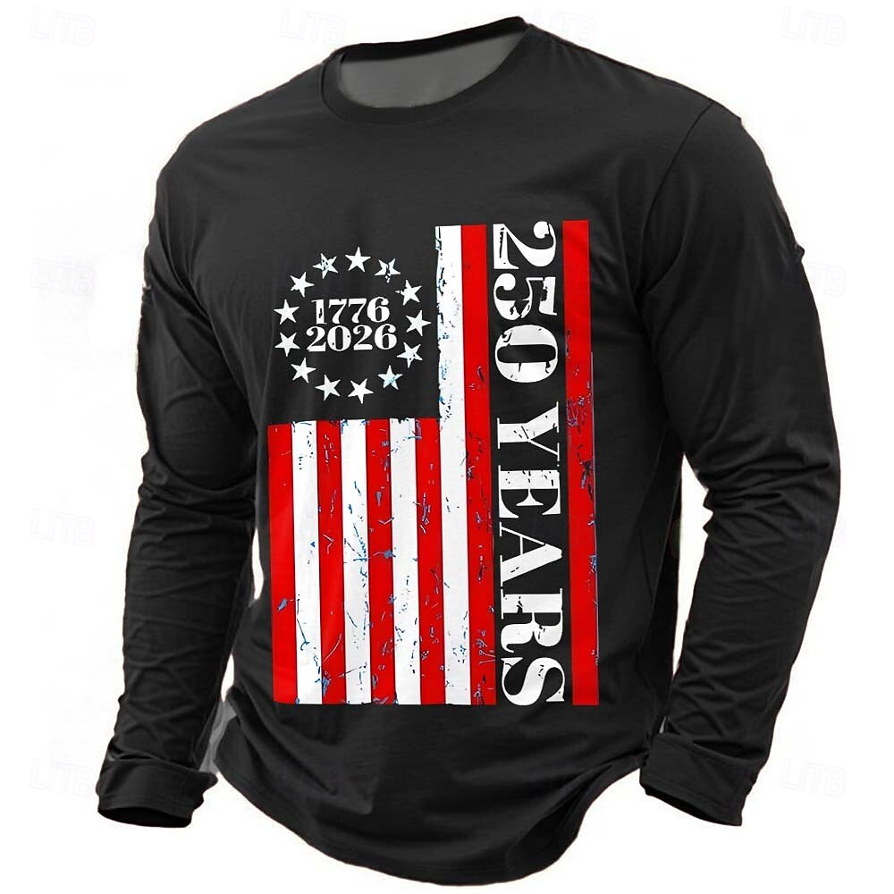 4η Ιουλίου 2026 250η Ημέρα Μνήμης Ανδρικό 3D Εκτύπωση Σημαία ΗΠΑ Μπλουζάκι crew neck μακρύ μανίκι Καθημερινό 2026 - $23.99 –P2