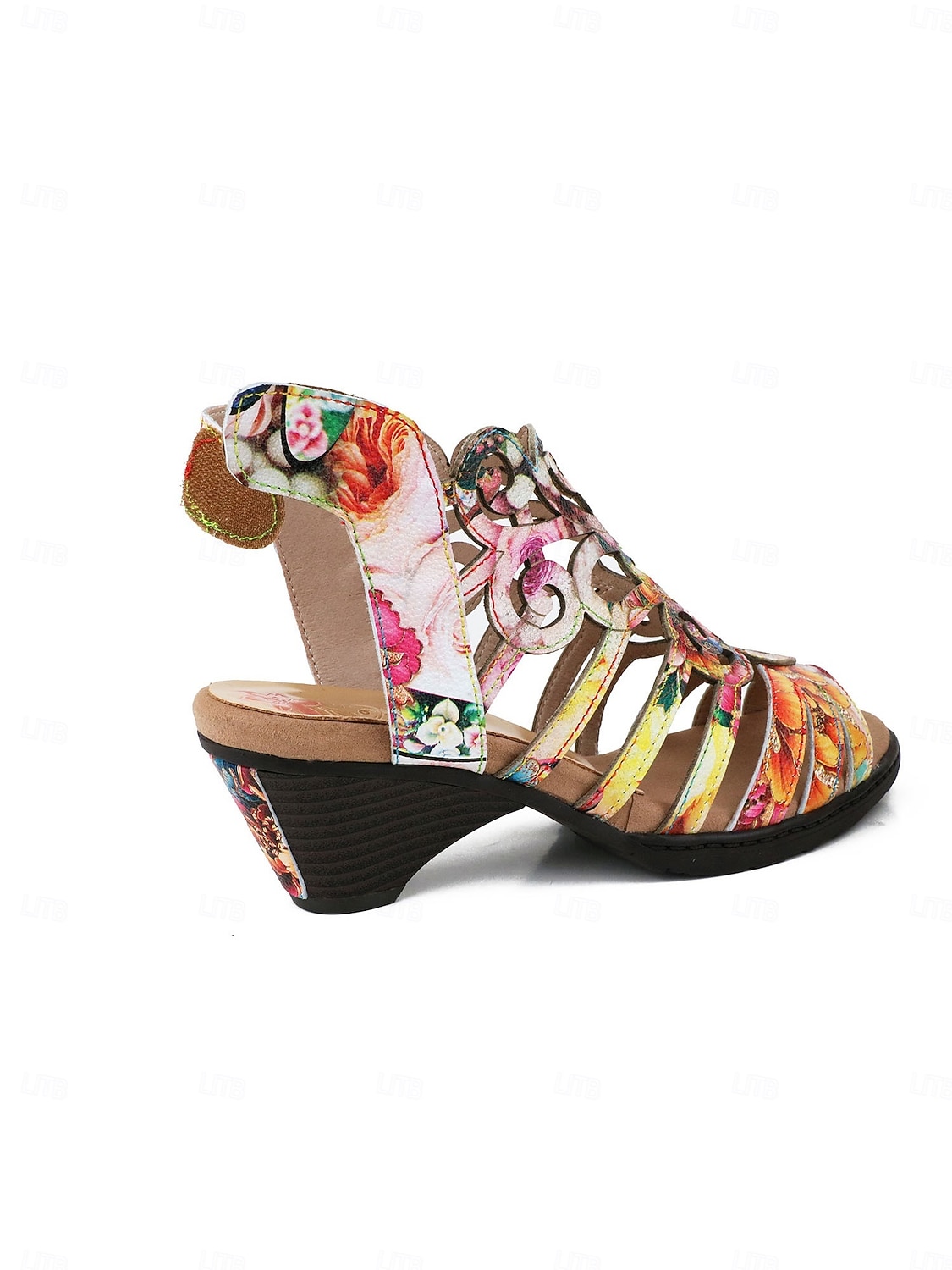 oransje damesandaler med blomstertrykk og lav hæl, komfort, myk polstret innersåle, pustende åpen tå-design for modne kvinner, reiser, daglige turgåing og sommerbruk 2026 - $84.99 –P9