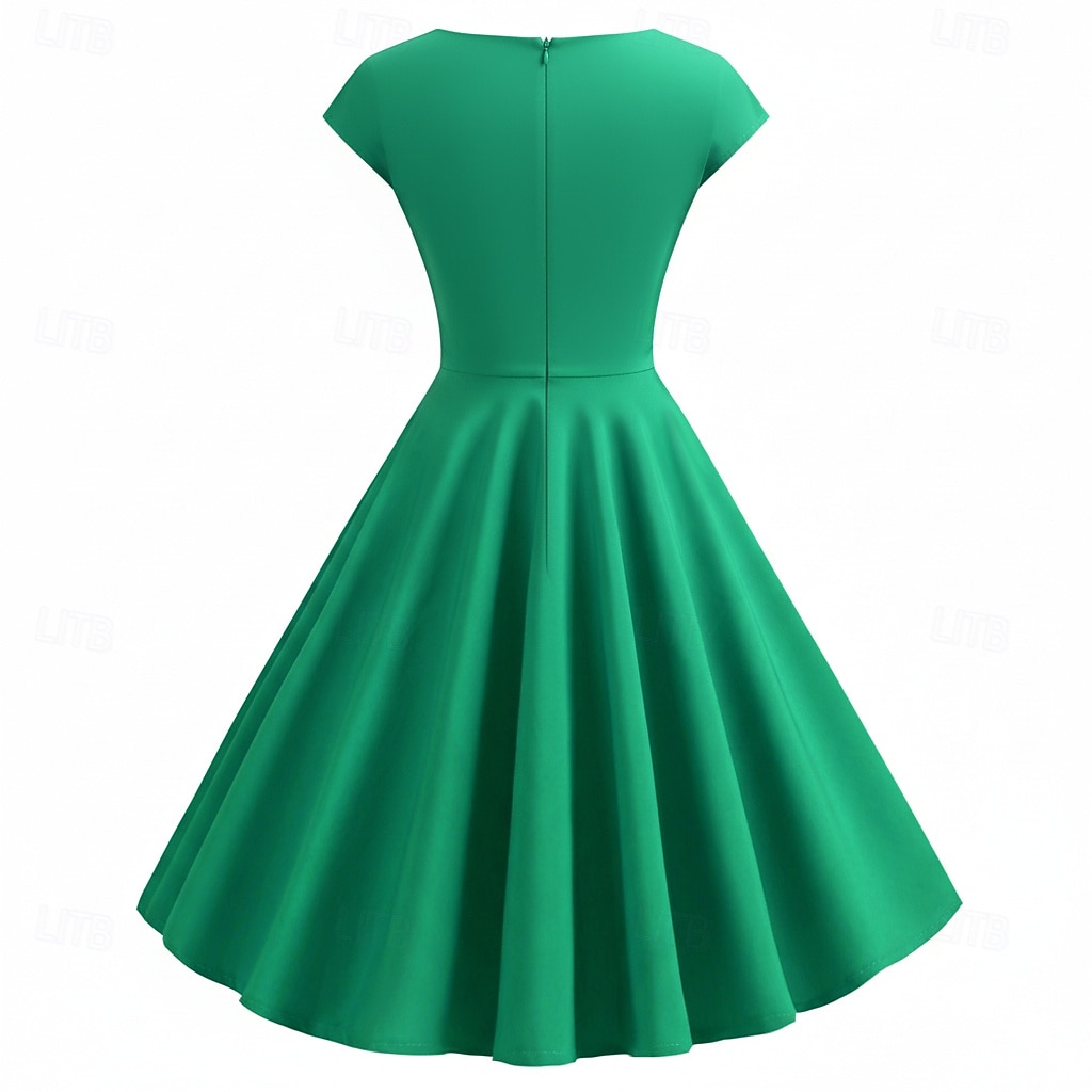 Retro Vintage oblečení z 50. let Grease Rockabilly A-line šaty Kloboukové šaty na Vánoční večírek Puntíkové plesové šaty dámské na večírky večerní maškarní dospělácké šaty náušnice čelenka jaro 2026 - $40.99 –P9