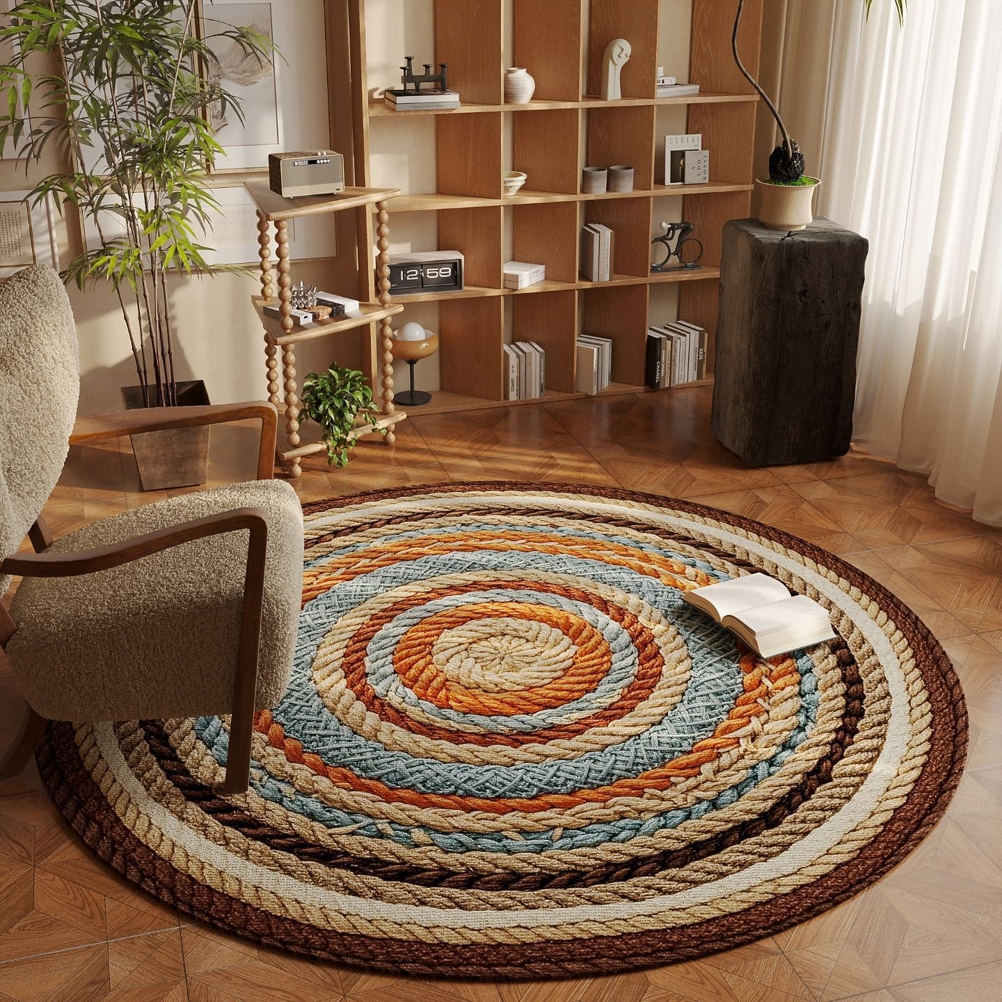 Covor vintage boho chic rotund pentru scaun, husă de canapea și masă de cafea de lux, covor de living rezistent la pete, covoraș de podea pentru dormitor și dulap 2026 - $63.99 –P1