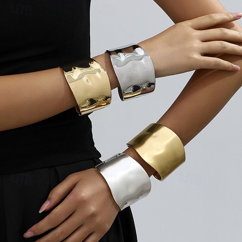 Samba Accessories Chunky Gold Silver Wide Cuff Bracelets for Women - Polished Metal Statement Banglesl Performance Costume 2026 - $9.49 –P1