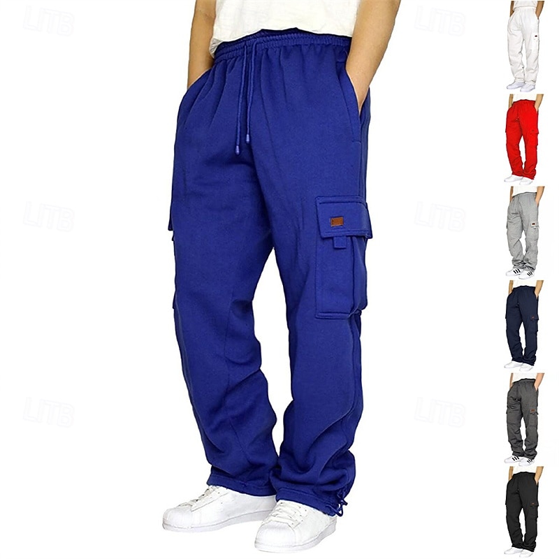 Men's Cargo Pants Sweatpants Trousers Straight Leg Sweatpants Drawstring Pocket Elastic Waist Plain Comfort Wearable Daily Outdoor Holiday Fashion Classic Style Black White 2026 - $20.99 –P1