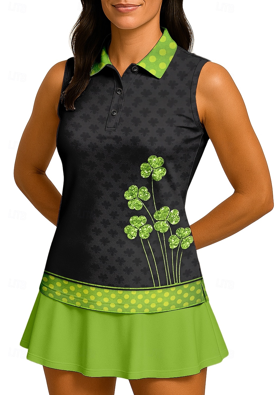Svatý Patrik Dámské Květiny Trávová zelená Sportovní košile Turistická polokošile Nátělník Tenisové tričko Bez rukávů Květinový Knoflíky UPF50+ Odolná proti UV záření Vysoká pružnost Odvod vlhkosti 2026 - $18.99 –P1
