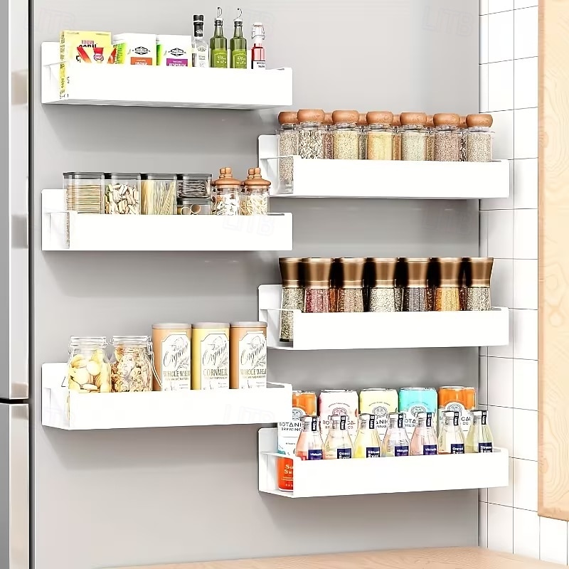 2 магнитных органайзера для холодильника с 4 съемными крючками, магнитная полка для хранения без сверления, боковая полка для хранения на холодильнике, компактные аксессуары для кухни и ванной, 2026 - $22.99 –P5