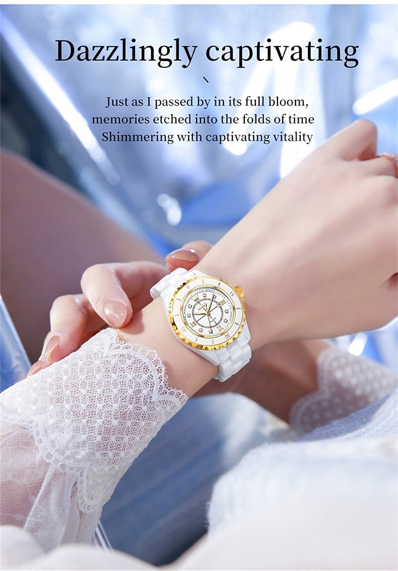 2026年 新しいOlevsの母の日ギフトは、ルミナス針とデジタル表示のホワイトセラミック 韓国版学生用クオーツ時計カジュアル防水腕時計のファッショナブルで高級な時計です  コレクション – $61.99 –P12