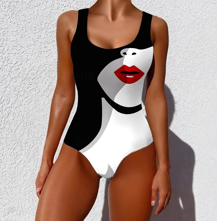 Bañador de una pieza para mujer monokini moldeador briefs control de abdomen cintura alta espalda descubierta vacaciones vintage gráfico degradado cuello en U sin mangas 2026 - $32.99 –P2