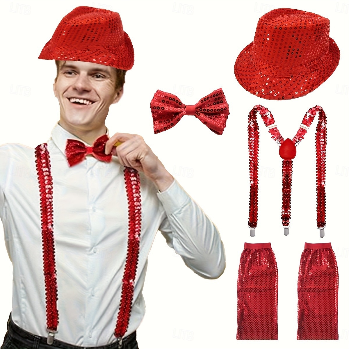 Disfraz de carnaval Disfraz de lujo Sombrero de panamá Tirantes con espalda en Y Disco Retro Antiguo Años 80 Lentejuelas Adulto Hombre Mujer Unisexo Víspera de Todos los Santos Carnaval Fiesta 2026 - $24.99 –P4