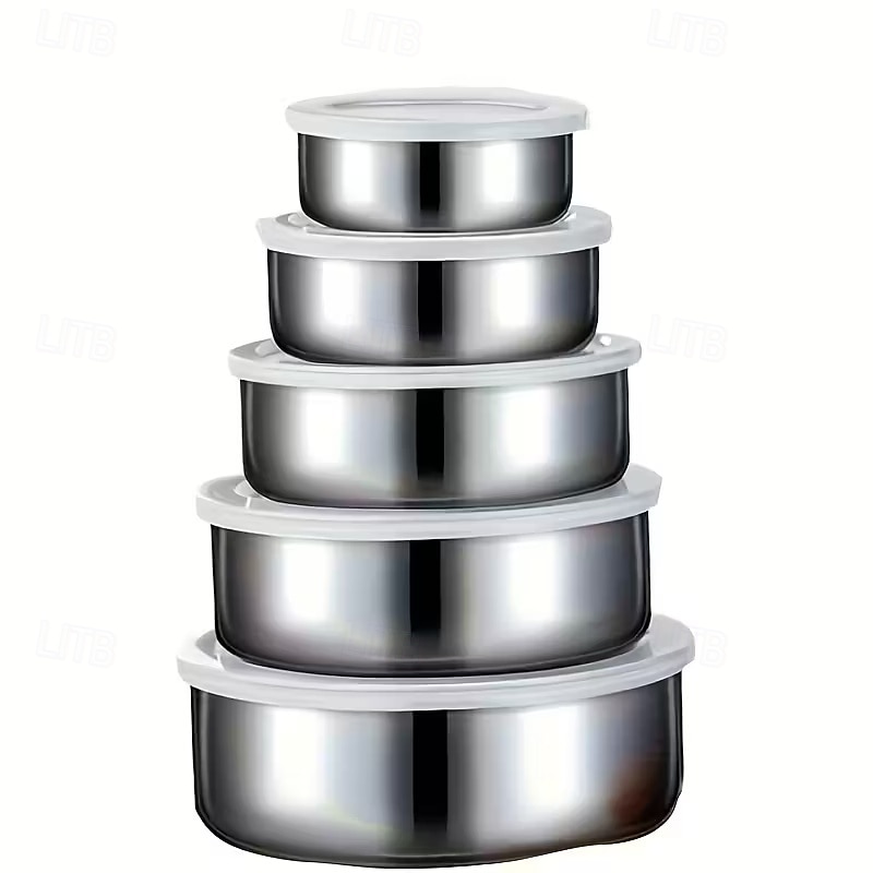 5 stk. fargekodede lokk lufttett matoppbevaringsbeholdersett med lokk - kraftige stabelbare spiskammersorganisatorer, plassbesparende kjøkken &kjøleskapsbeholdere for matlaging, rester, frukt, 2026 - $16.99 –P12