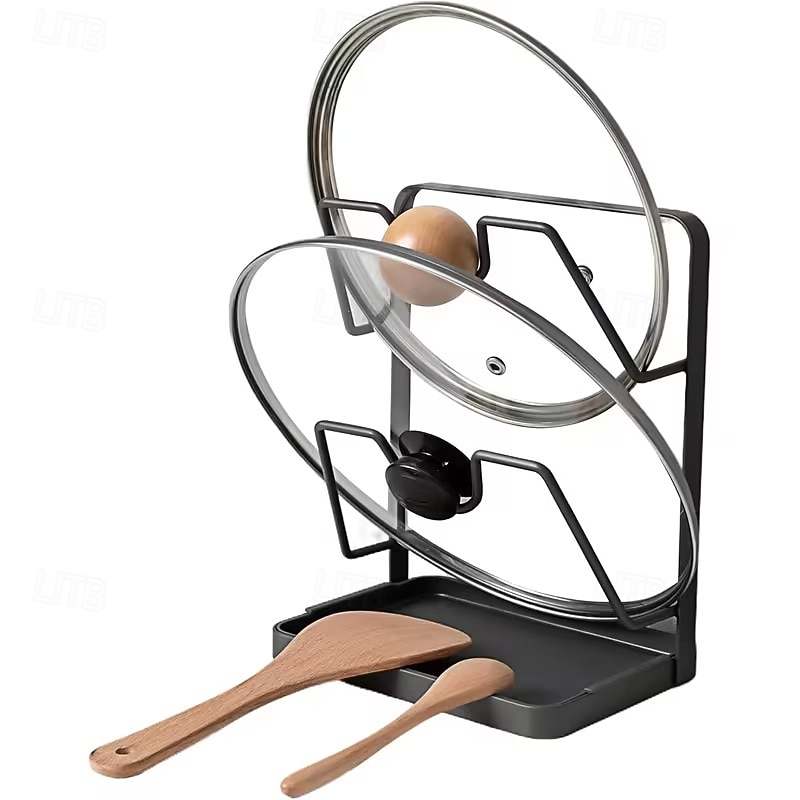 konyhai edényfedő tárolóállvány, edényfedő vágódeszka tartó kivehető csepptálcával, helytakarékos konyhai edényfedő szervező állvány pultra 2026 - $21.33 –P9