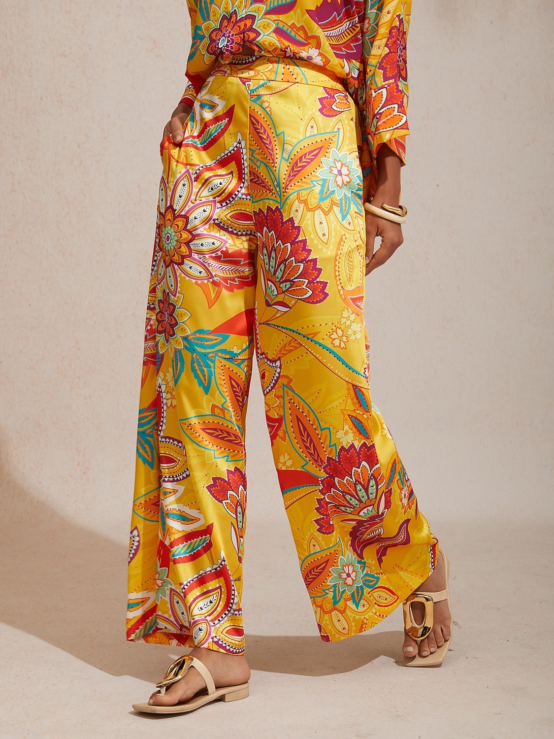 Seidene Boho-Hose mit Paisley-Muster und weitem Bein 2026 - $79.99 –P3