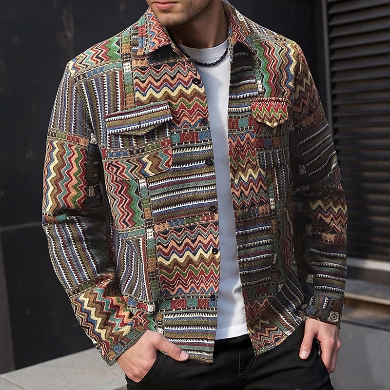 Per uomo Camicia Camicia casual Giacca camicia Sopracamicia Rombo Quotidiano All'aperto Rosso Azzurro cielo Marrone Manica Lunga Collo ripiegato Primavera Autunno Abbigliamento Tasca del 2026 a $47.99 –P3