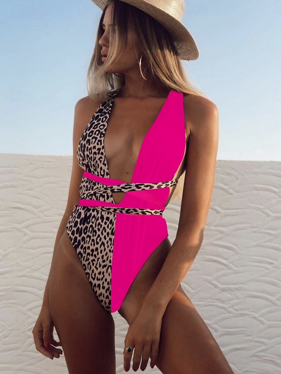 Costume da bagno intero da donna snellente monokini leopardato controllo della pancia vita alta snella senza schienale abbigliamento da spiaggia scollatura a V senza maniche del 2026 a $8.49 –P5