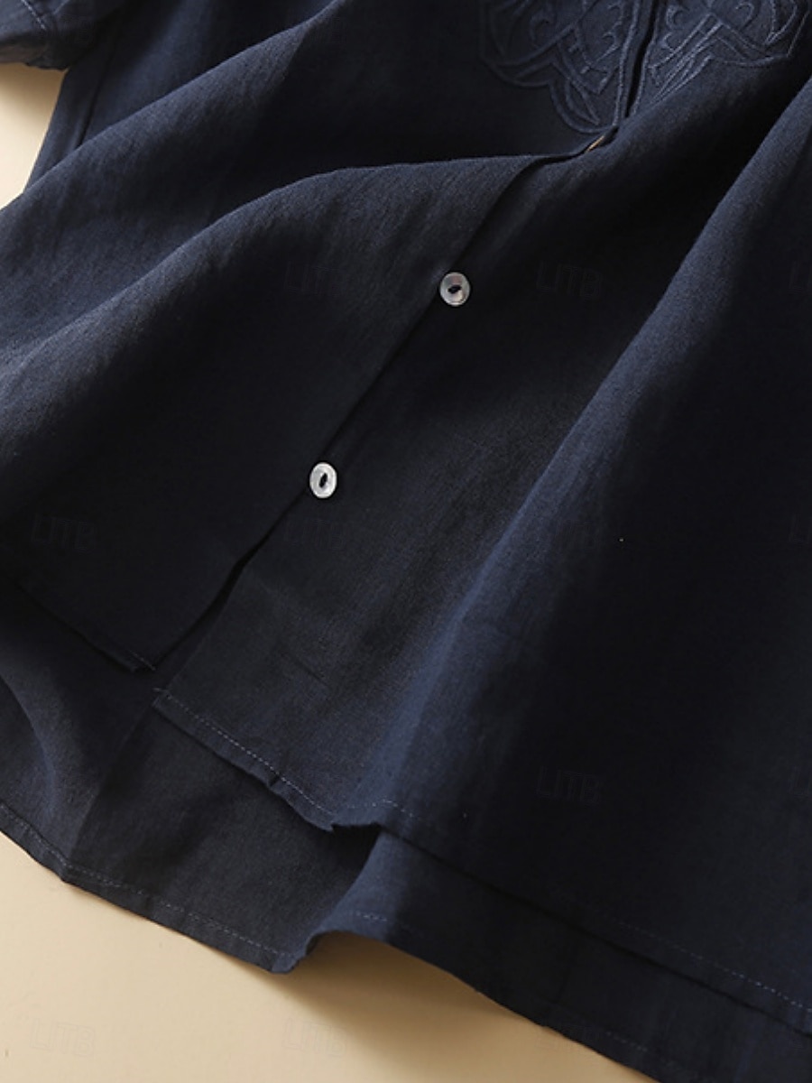 Mulheres Blusa Linho de algodão sintético Bordado Botões Côr Sólida à moda Básico Casual Manga Longa Gola Alta Tops regulares Diário Branco Azul Marinha Verão Primavera de 2026 por $31.99 –P8