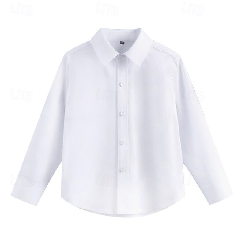 Chemises blanches unies à manches longues pour garçons, style décontracté, à boutons, idéales pour le printemps (4 ans et plus). de 2026 ? $15.99 –P2