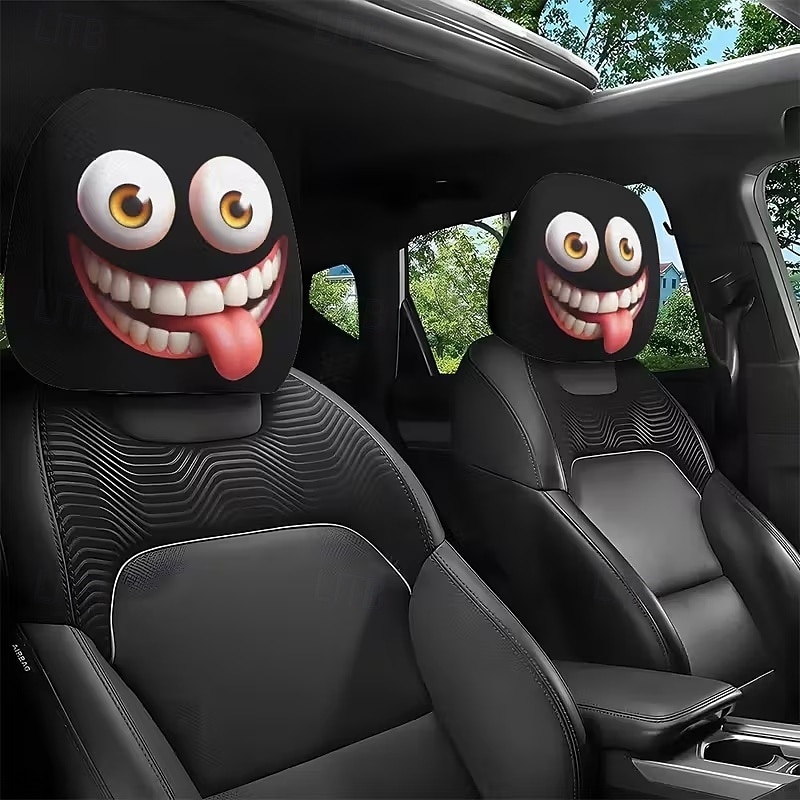 2pcs Cartoon Big-Eyed Face Printed Car Headrest Covers, Interior Decoration, Universal Fit, Washable, Easy to Install, Suitable for Long Trips Or Road Trips, Perfect Quirky Car Decoration 2026 - Kč154 –P11