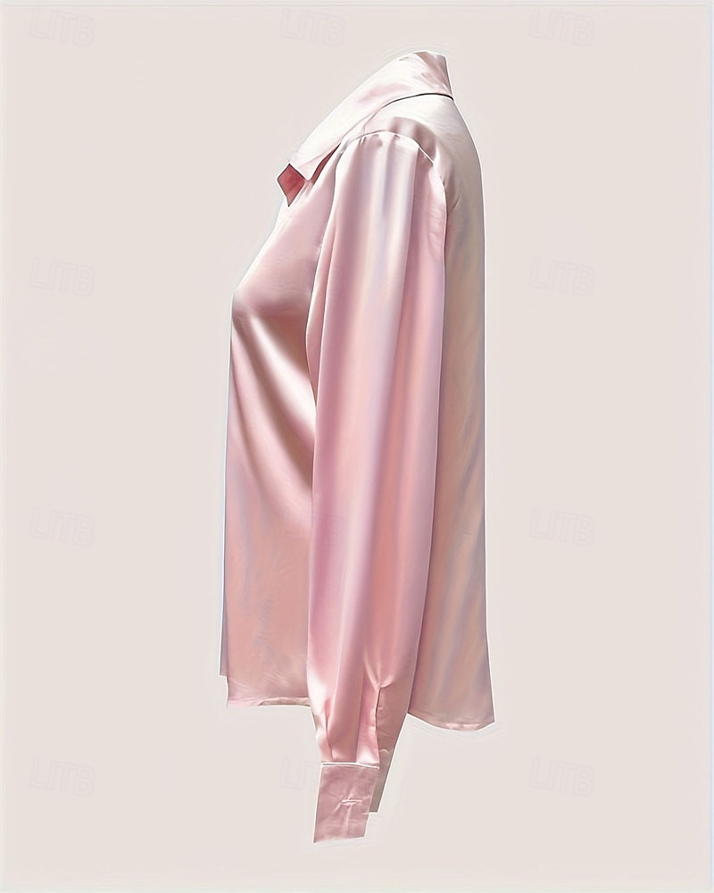 Damen Hemd Elegant Satin-Top Sommeroberteile Gerafft Patchwork Knöpfe Einfach Elegant Vintage Niedlich Langarm Hemdkragen Normale Oberteile Täglich Arbeit Ferien Rosa Sommer Frühling 2026 - $26.99 –P5