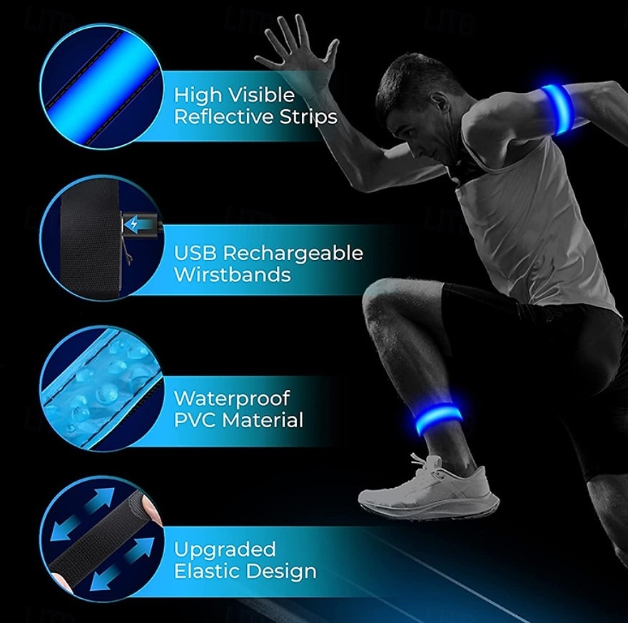 2-pakning oppladbare LED-armbånd, LED-løpearmbånd, justerbart blinkende LED-sikkerhetsarmbånd, reflekterende løpeutstyr med høy synlighet, justerbare lysende armbånd 2026 - $35.99 –P3