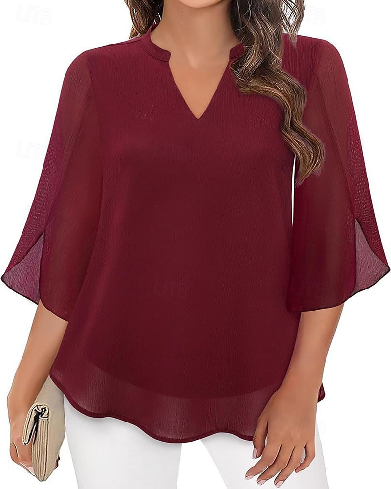 Femmes Chemisier Hauts en mousseline de soie Patchwork Uni Élégant Occasionnel Demi Manches Col en V Hauts Réguliers Quotidien Fête Sortir Noir Rose Claire Vin Rouge Bleu Roi Été Printemps Automne de 2026 ? $25.99 –P7
