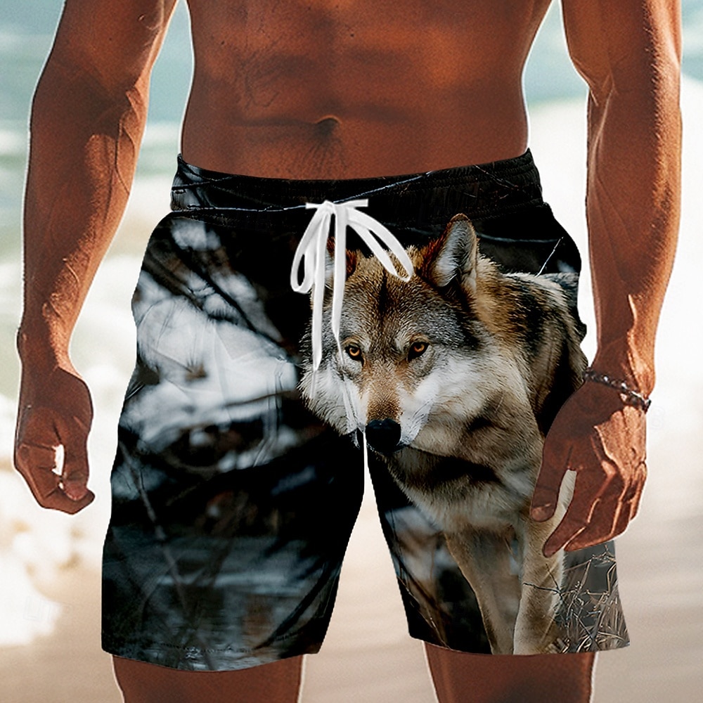 Men's Fox Wolf Nature & Landscapes Swim Trunks Swim Shorts Board Shorts Mid Waist Retro Vintage Outdoor Vacation Side Pockets Mesh Lining Elastic Drawstring Waist Designer Clothing Apparel 2026 - $20.99 –P2