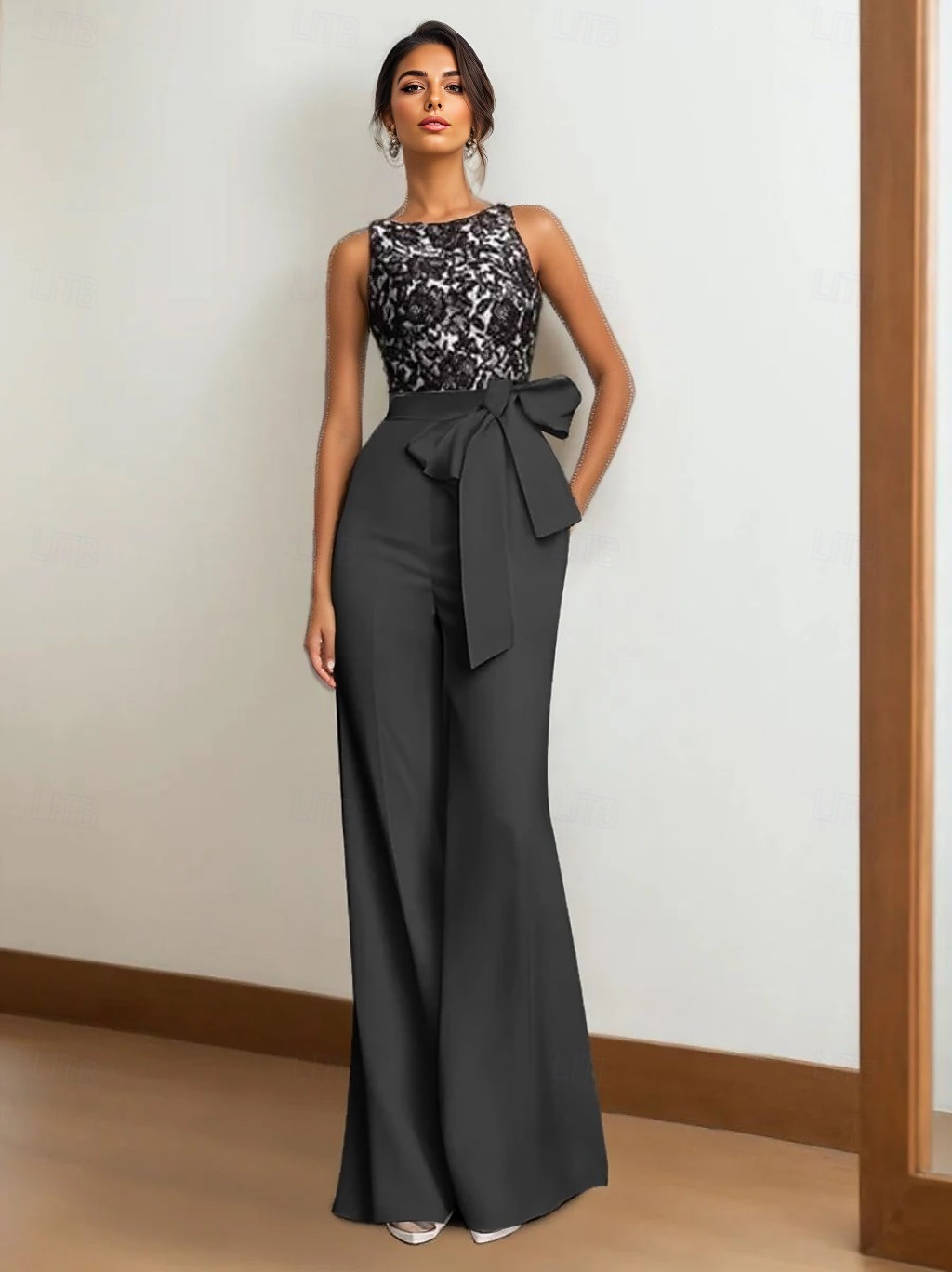 Jumpsuit Brudmorsklänning Bröllopsgäst Stretchmaterial Elegant Golvlängd Ärmlös 2026 - $164.99 –P1