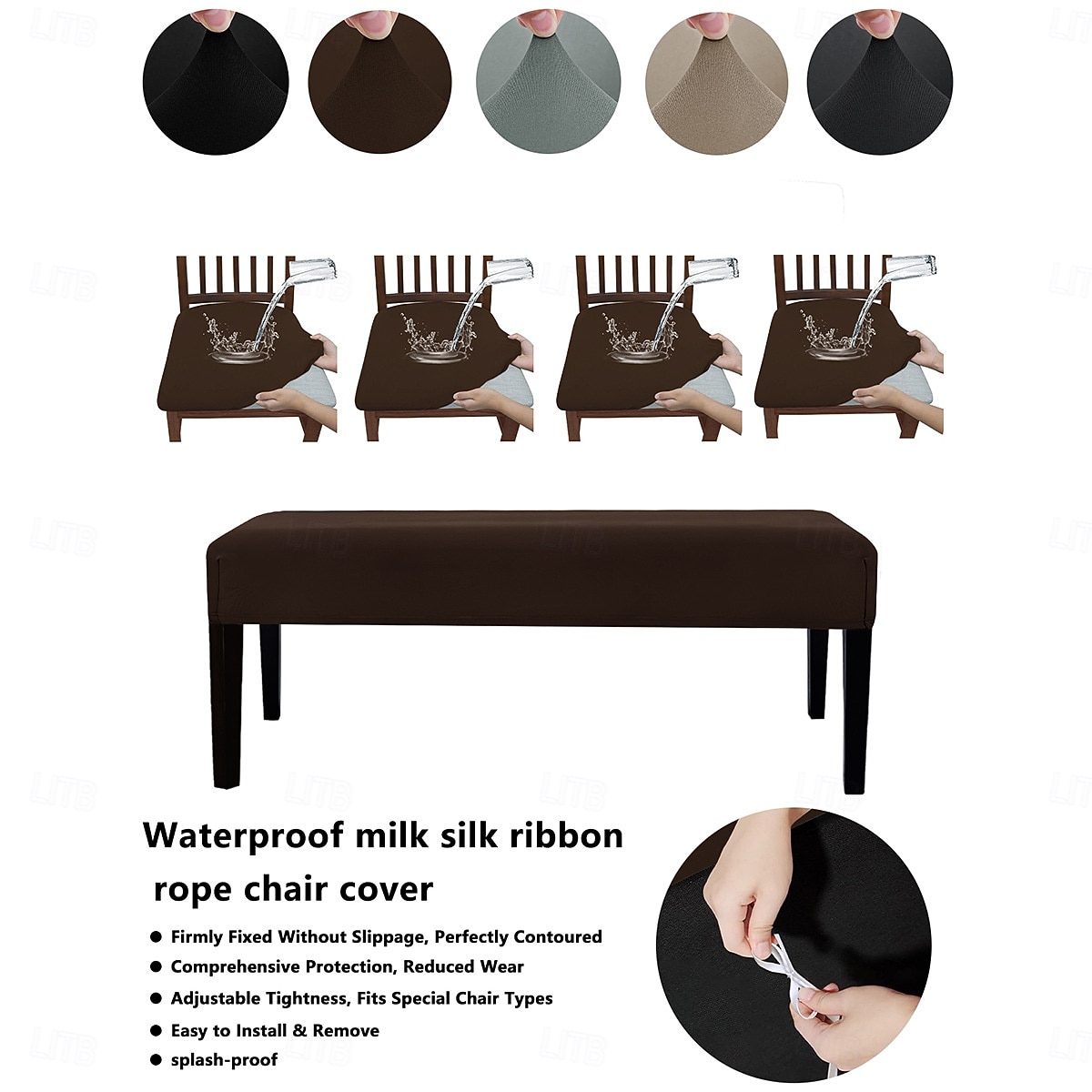 Solid Color Elastic 75D Milk Silk Waterproof Bench Cover with Rope, Universal Set for Dustproof Stool and Ottoman Protection 2026 - $26.99 –P7