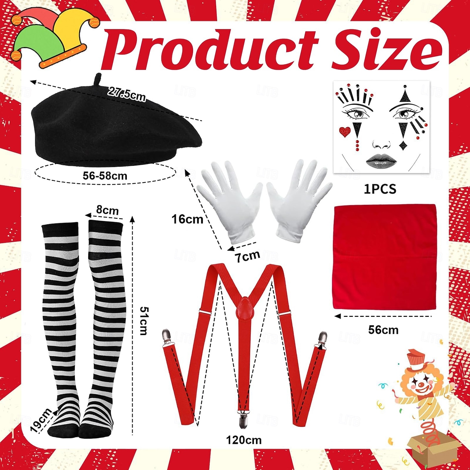 Mais Acessórios Fantasia fantasia Mímico Palhaço Mímico circo Traje Cosplay Listrado Adulto Mulheres Dia Das Bruxas Carnaval Festa Espetáculo Vestir-se de 2026 por $37.99 –P2