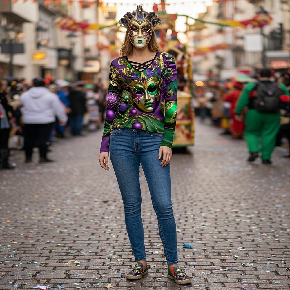 Scarpe Slip-On in Tela con Stampa di Maschere da Carnevale da Donna per Mardi Gras - Calzature Festive e Leggere con Vestibilità Larga per Parate Celebrazioni in Strada Feste a Tema e Uscite Estive del 2026 a $54.99 –P2