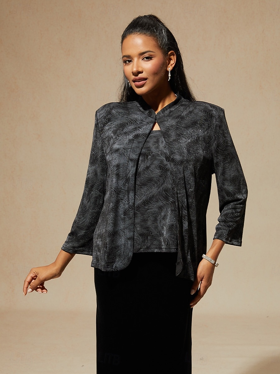 Mulheres Blusa Tops elegantes Elegante à moda Manga 3/4 Colarinho Mandarim Tops regulares Trabalho Convidado do casamento Traje formal Preto Outono Inverno de 2026 por $19.49 –P1