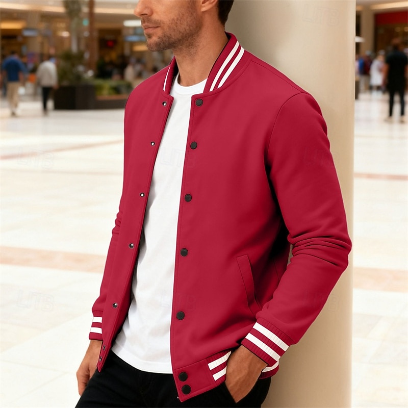 Per uomo Giacca Leggera Giacca Casual Giacca College Casuale Quotidiano Tasca Primavera Autunno A righe Streetwear Elegante Colletto Mao Regolare Nero Rosso Blu marino Blu reale Grigio chiaro Giacca del 2026 a $34.99 –P13