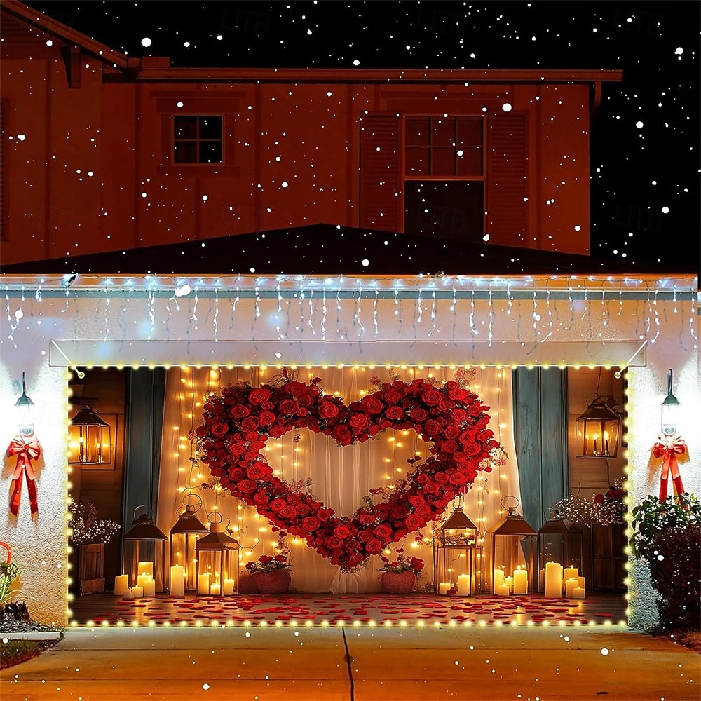 Valentýn gobelín Kryt garážových vrat Velký závěsný láska Srdce Roztomilý 3D Večírek Outdoor Dovolená Střelecké pozadí Yard Bytové dekorace 2026 - $38.99 –P1