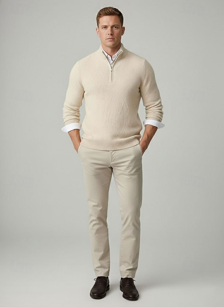 Hochwertiger Herrenpullover aus reiner Wolle und Kaschmir mit Viertelreißverschluss, klassischer Strickpullover, weich, warm und atmungsaktiv. 2026 - $166.99 –P4