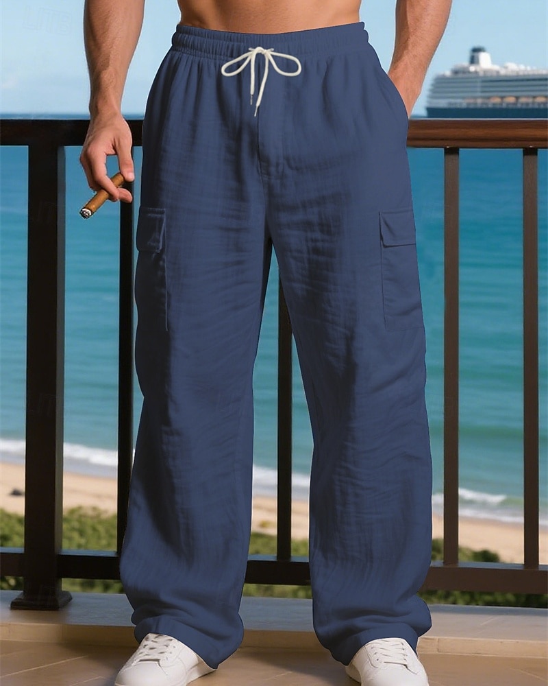 Miesten Pellavahousut Housut Kesähousut Roikkuvat housut Rantahousut Kurenauha Joustava vyötärö Yhtenäinen väri Mukavuus Hengittävä Päivittäin ulko- Hiekkaranta Loma Muoti Musta Valkoinen 2026 - $26.99 –P12