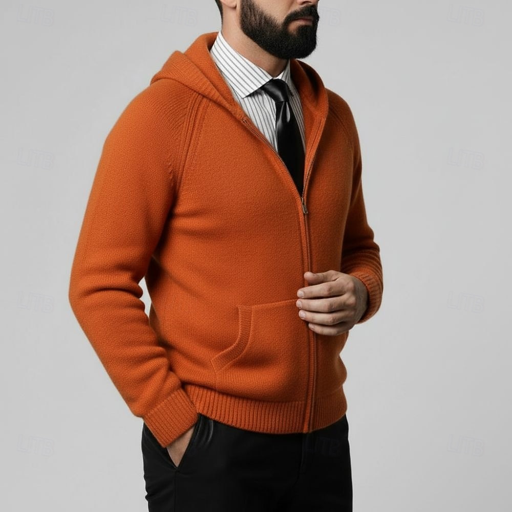 Cardigan bărbătesc premium din lână pură cașmir, clasic, cu glugă, tricotat, cu buzunar cu fermoar, moale, călduros și respirabil 2026 - $197.99 –P2