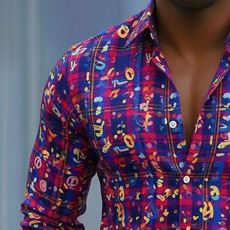 herrskjorta med mardi gras-motiv – färgglad festivalfeststil 2026 - $29.99 –P4