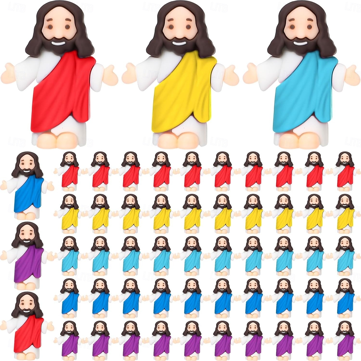 Lot de 50/100 petites figurines de Jésus, mini-figurines de Jésus en vrac, cadeau de Pâques, petites statues pour garnir les œufs de Pâques, figurines miniatures multicolores de Jésus à cacher de 2026 ? $21.99 –P1