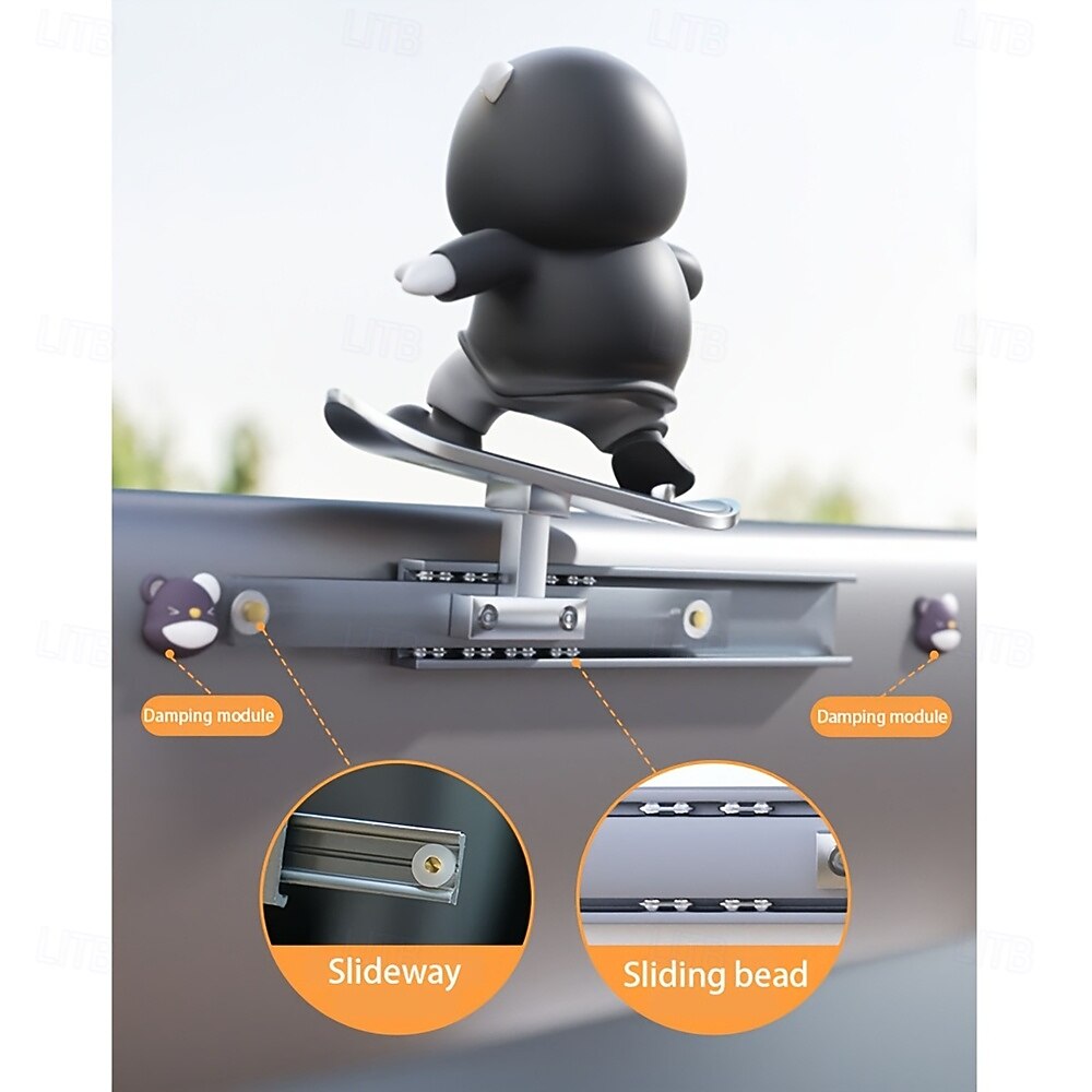 Декоративная накладка на приборную панель автомобиля в виде медведя-скейтбордиста — мультяшный кулон в виде животного в стильных очках и капюшоне, подходит для большинства моделей автомобилей, 2026 - $21.99 –P3