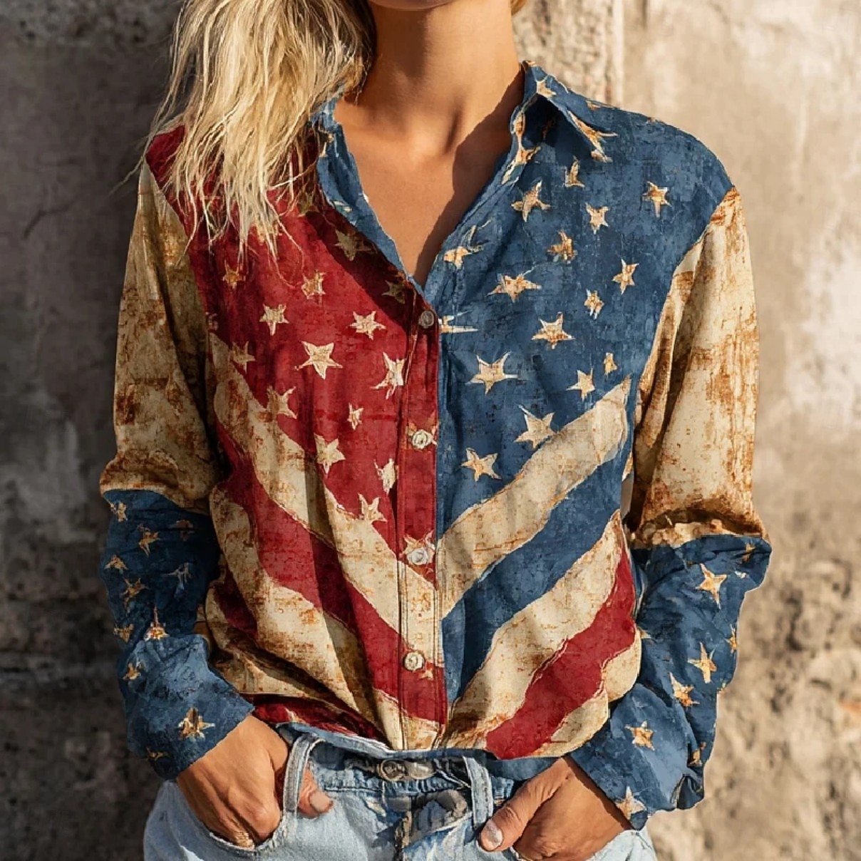 Festa dell'Indipendenza Camicia Patriottica da Donna in Lino Similare Traspirante Leggera Grafica Bandiera Astratta Vintage Giornaliero Elegante Maniche Lunghe Collo Camicia Giornaliero Lavoro del 2026 a $36.99 –P1